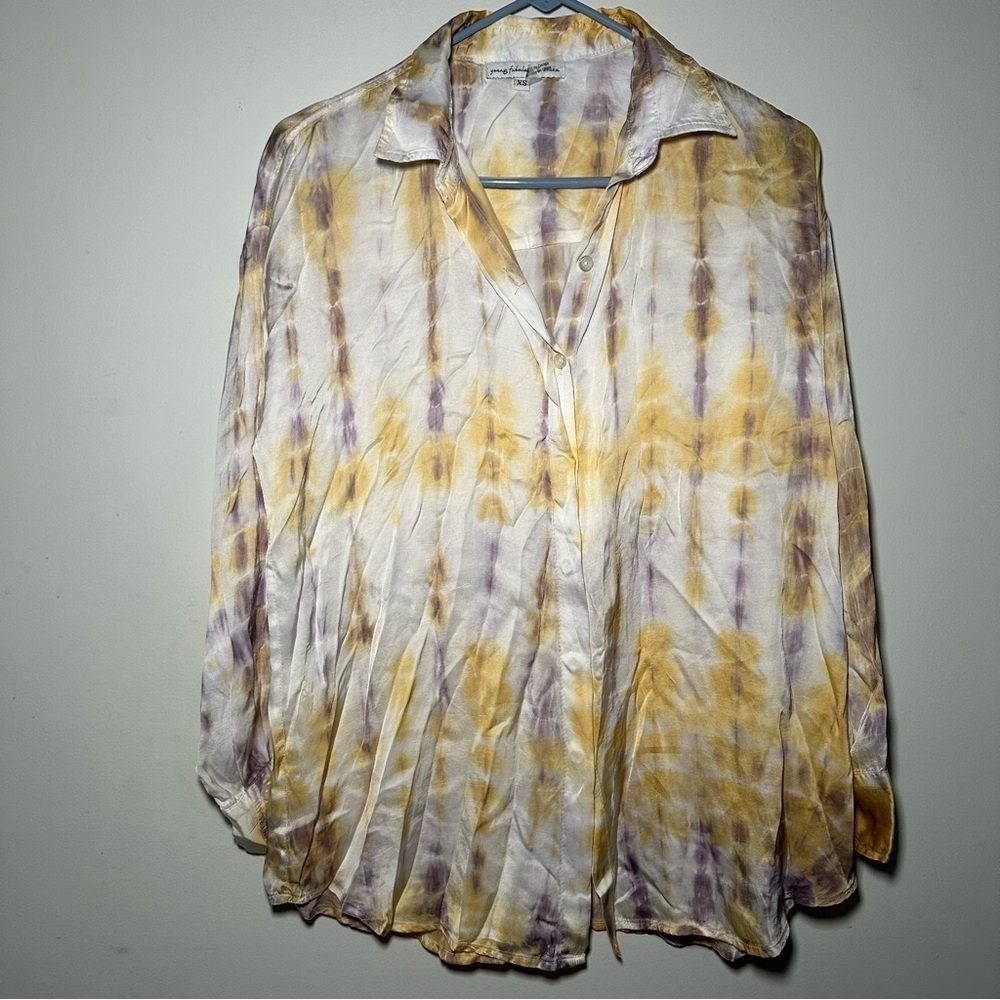 Young Fabulous & Broke Boho Yellow and Purple Tie Dye Button Down Shirt Size XS - Picture 2 of 16
